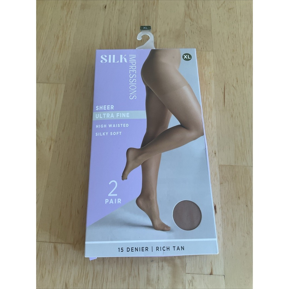 Silk Impressions Sheer Ultra Fine High Waisted Silk Soft XL 15 Denier 2 Rich Tan